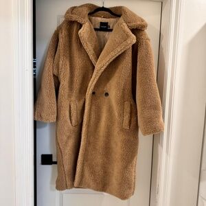 NASTY GAL Camel Colour Faux Fur Long Coat